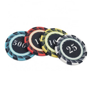 Custom made 10g ceramic poker chips 39mm with various color of blue red white yellow and number cash value for gambling game