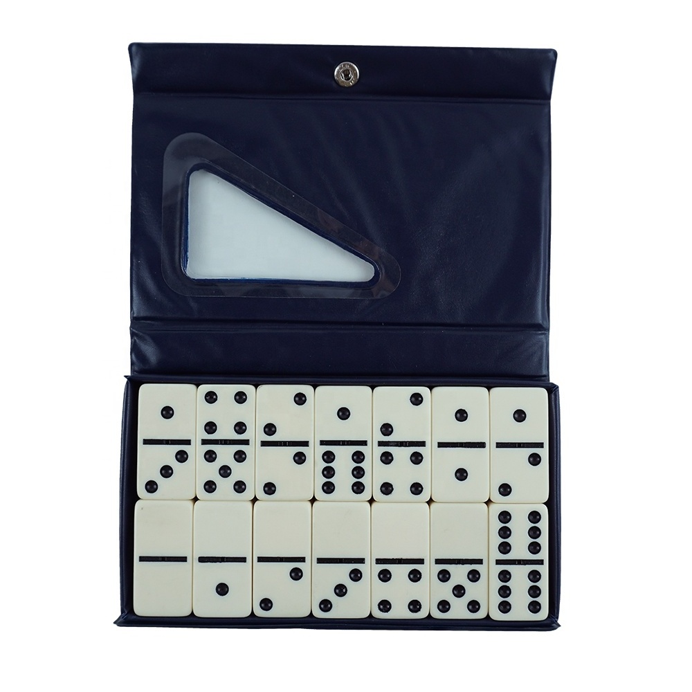 Professional manufacture double six domino game blocks set with black pvc case box for gambling