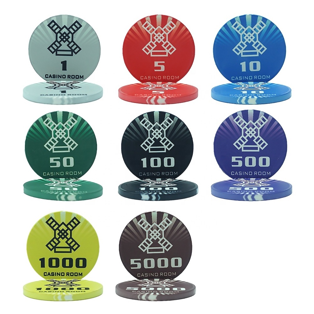 Kaile factory supply ceramic poker chips 10g 39mm new style windmill design custom logo for casino entertainment game