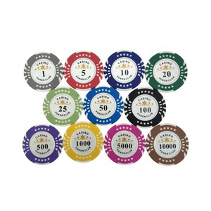 High quality 14g clay poker chips two tone five stars cutomzied stickers 40mm diameter chip fot casino entertainment products