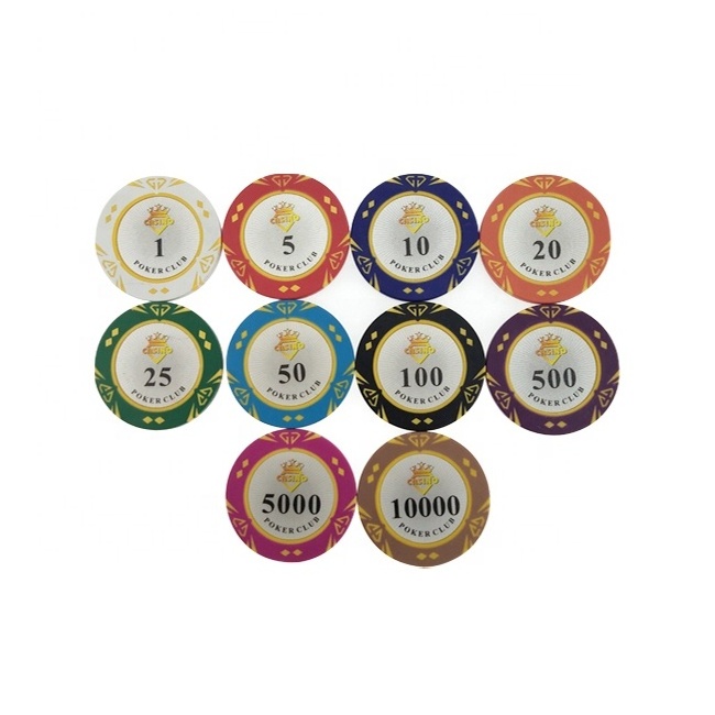 Wholesale custom 14g diamond poker chips clay composite tournament chip with number sticker manufacturers for casino gmabling