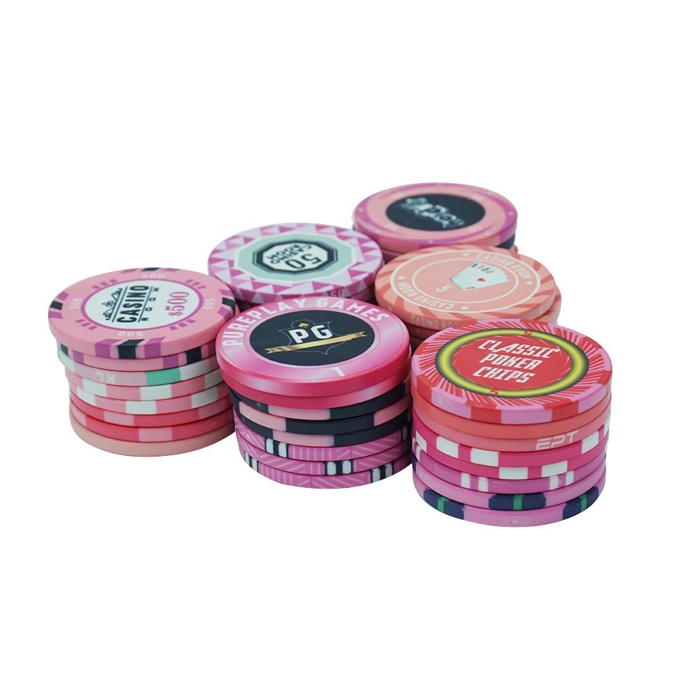 Premium 10g ceramic pink series poker chips diameter custom modern design 39 43 45 46 48.5 50 52 55mm for casino poker  game