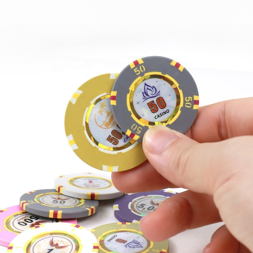 Composite chips inserted with RFID chips Casino club Premium Player Poker Chips with stickers in the middle