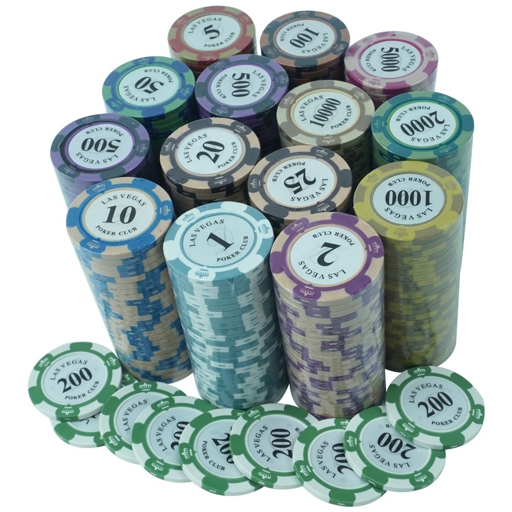 High quality 2 tone poker chips clay 14g 40mm las vegas 3 crowns chips white number stickers 25 or 50pcs per roll for casino