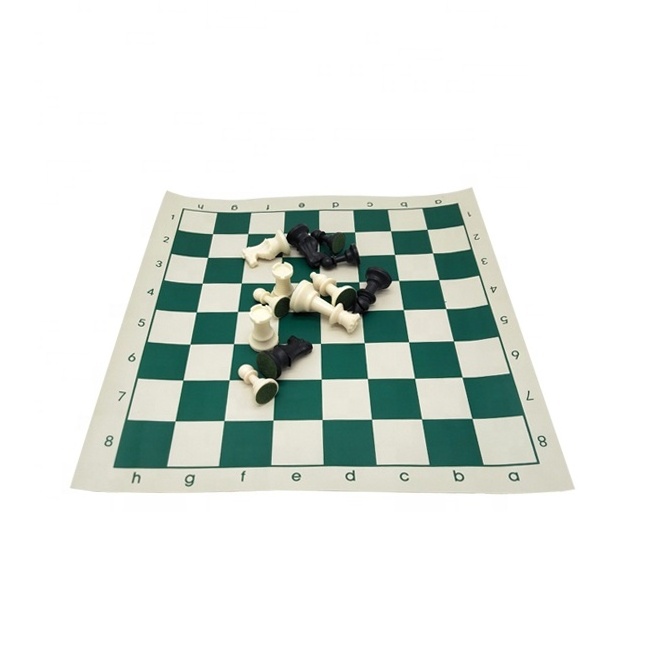 Wholesale plastic chess pieces game set with pu chess board in travel tube middle size for out adult child game playing