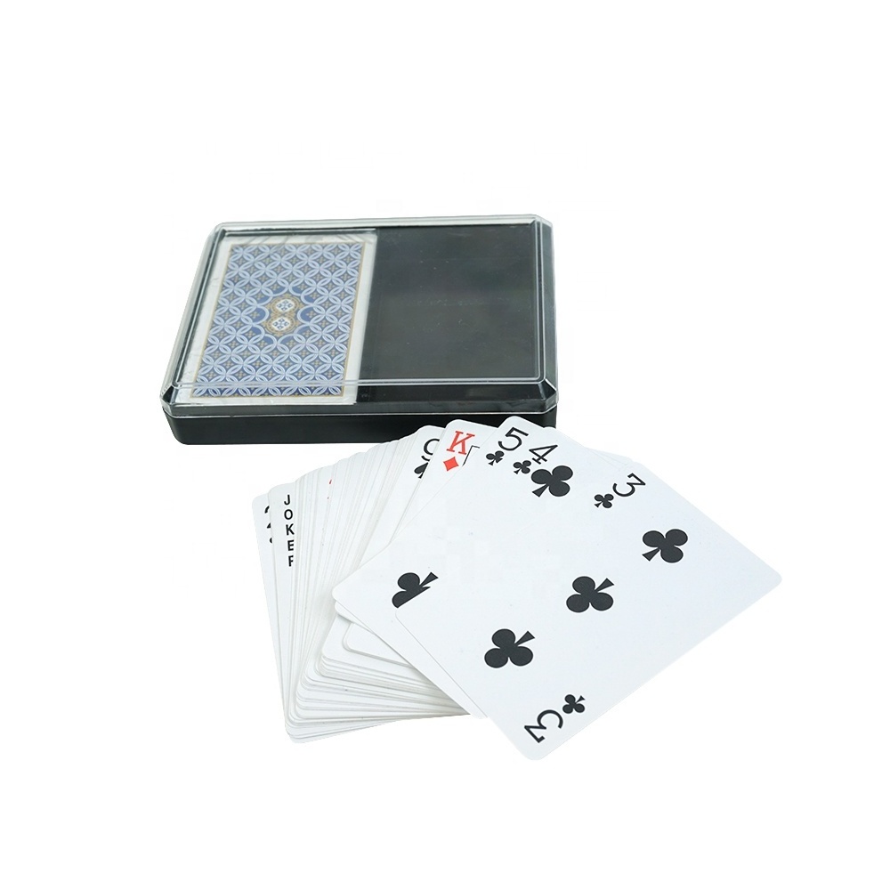 Wholesale recycled rigif plastic playing cards 2 decks of playing card in a plastic box cheap price for casino game