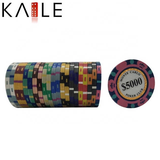 Casino quality clay poker chips 14g 40mm 3 tone monte carlo chip 11 colors pack of 25 or 50pcs per roll for casino grade game