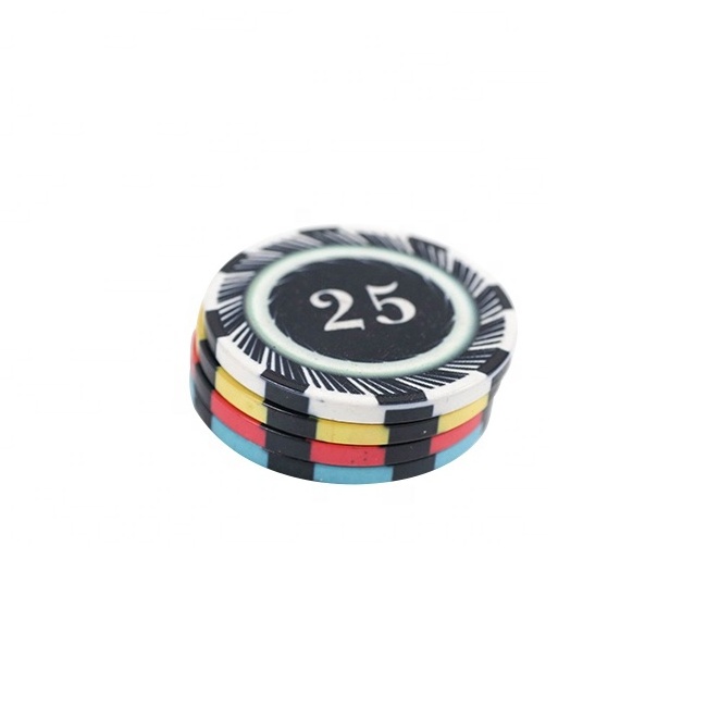 Custom made 10g ceramic poker chips 39mm with various color of blue red white yellow and number cash value for gambling game