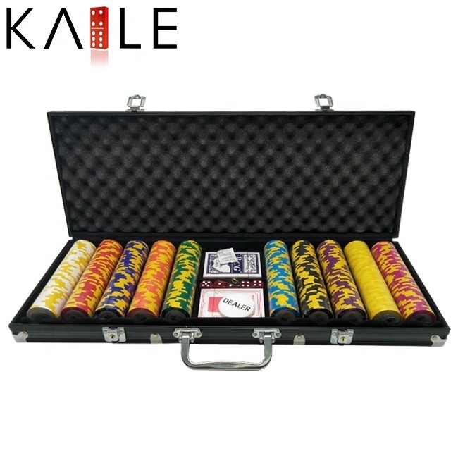 500 Piece Clay Poker Chips Set with Black Aluminium Case