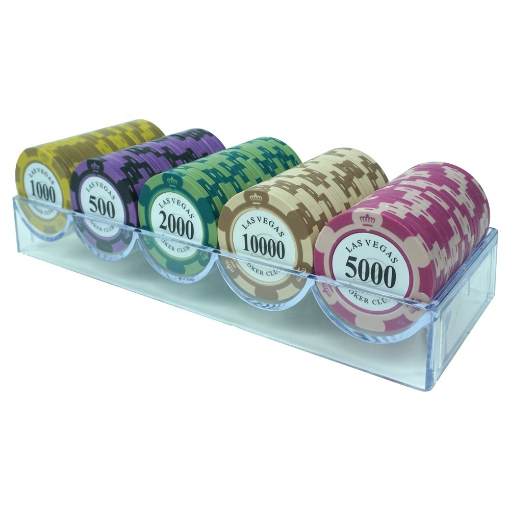 High quality 2 tone poker chips clay 14g 40mm las vegas 3 crowns chips white number stickers 25 or 50pcs per roll for casino