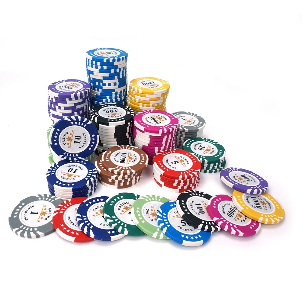 Factory wholesale premium 14g poker chips clay five stars 40mm 11colors with cash value sticks custom logo for casino poker club