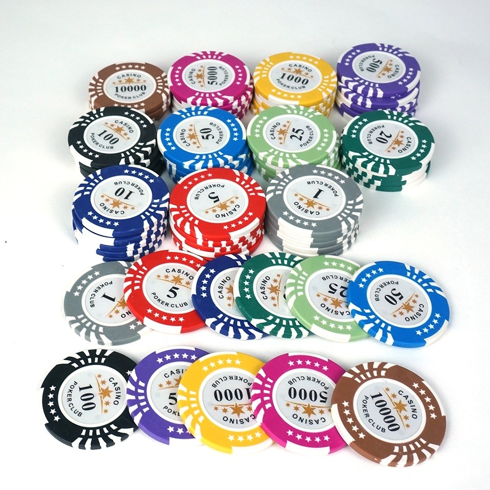 Factory wholesale premium 14g poker chips clay five stars 40mm 11colors with cash value sticks custom logo for casino poker club