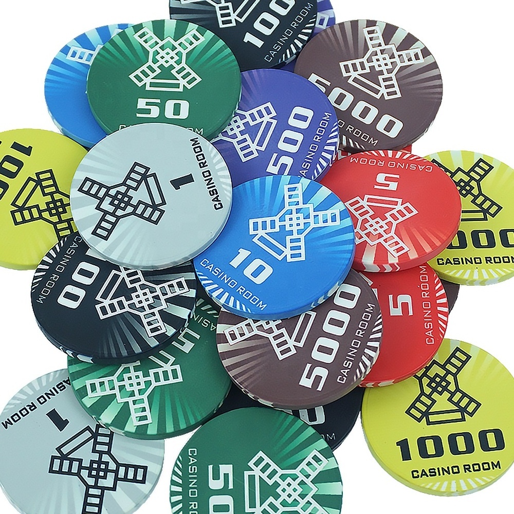 Kaile factory supply ceramic poker chips 10g 39mm new style windmill design custom logo for casino entertainment game