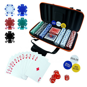 Professional factory custom 300 dice poker chips set with casino playing cards dices dealer black travel bag for gambling game