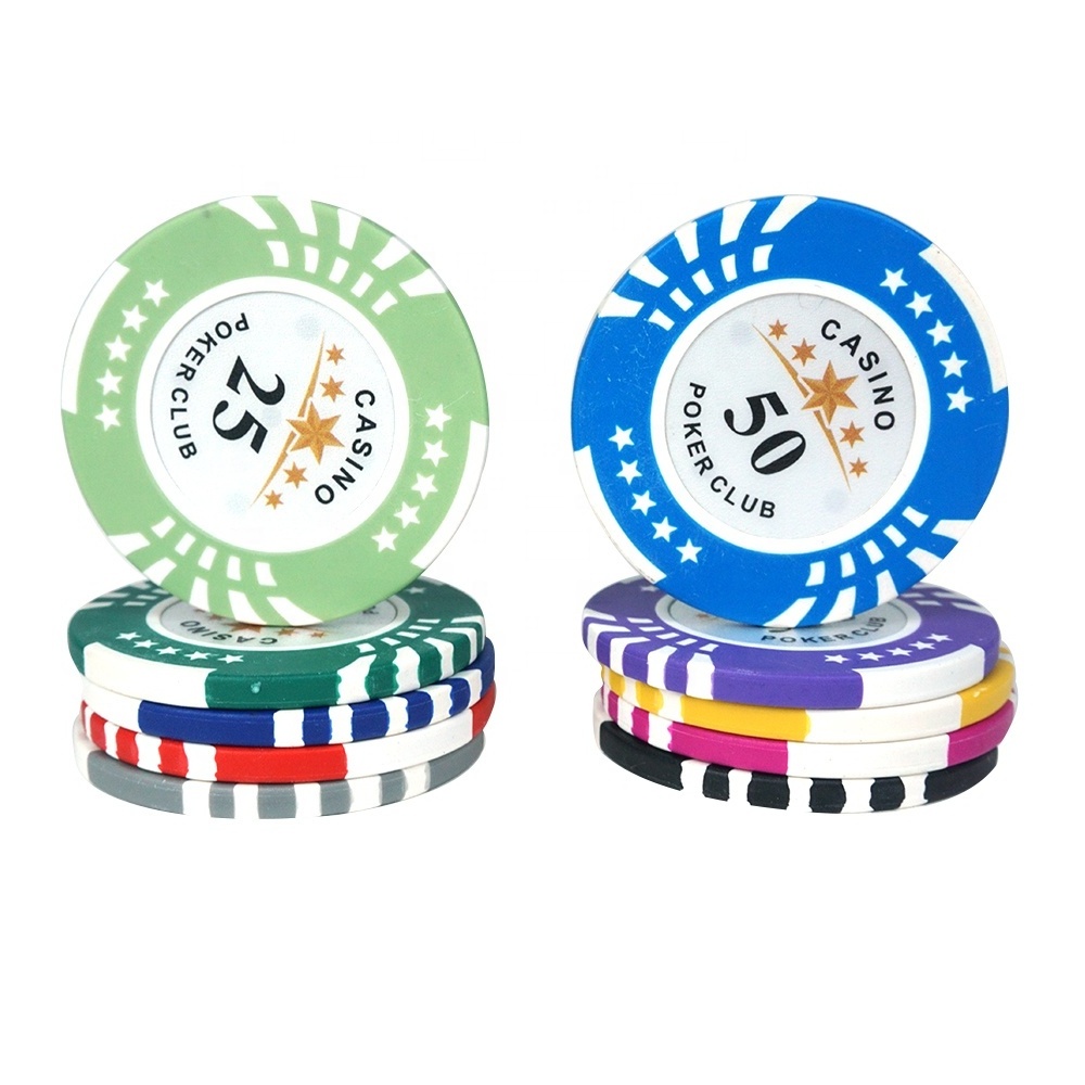 Factory wholesale premium 14g poker chips clay five stars 40mm 11colors with cash value sticks custom logo for casino poker club