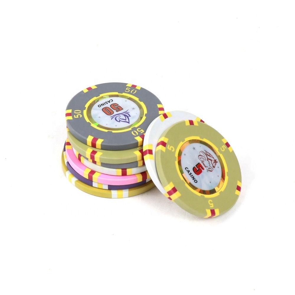 Composite chips inserted with RFID chips Casino club Premium Player Poker Chips with stickers in the middle