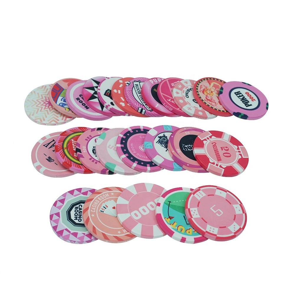 Premium 10g ceramic pink series poker chips diameter custom modern design 39 43 45 46 48.5 50 52 55mm for casino poker  game