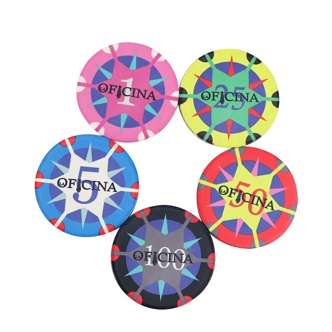 Hot sale ceramic poker chips 43mm diameter 12g per pc keramik chip with custom tiki king logo design can do for casino game