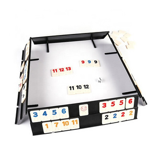 Factory supply rummy game set turkish mahjong 106pcs rummy chips with black plastic rack in a aluminum case 1set moq for casino