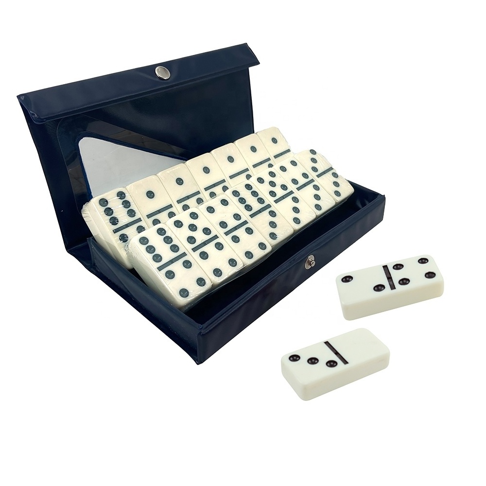 Professional manufacture double six domino game blocks set with black pvc case box for gambling