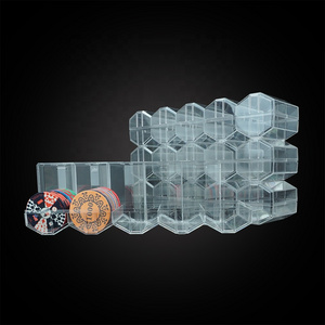 Best quality casino transparent 100ct poker chip trays with lid cover wholesale factory acrylic rack for storage 43mm 45mm chips