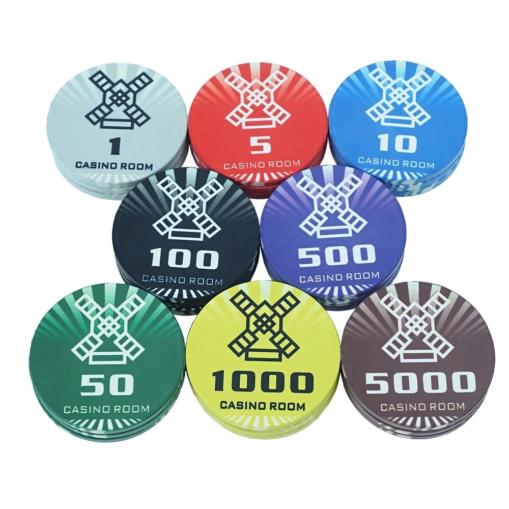 Kaile factory supply ceramic poker chips 10g 39mm new style windmill design custom logo for casino entertainment game