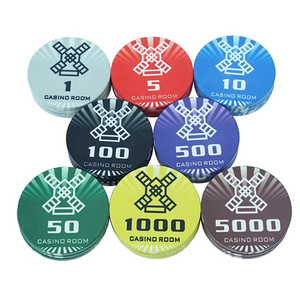 Kaile factory supply ceramic poker chips 10g 39mm new style windmill design custom logo for casino entertainment game