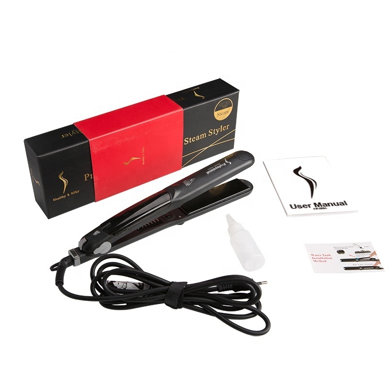 Professional Salon Ceramic Tourmaline Flat Iron with Vapor Steam Pod Straightener