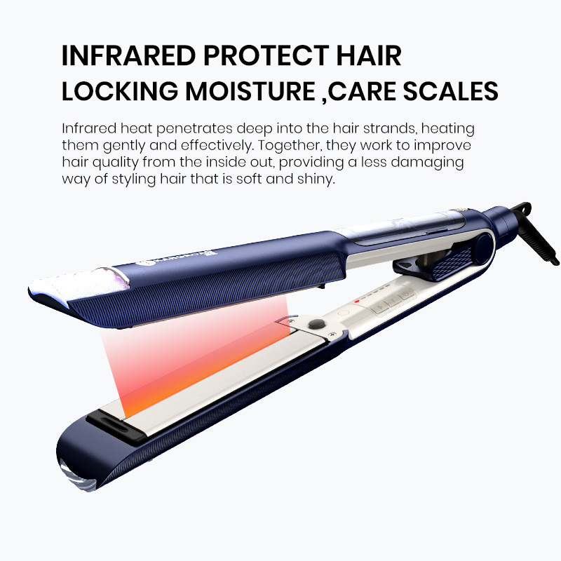 PTC Wide plate Ceramic Planchas Para Cabello Private Label Electric LED Flat Iron Professional infrared steam Hair Straightener