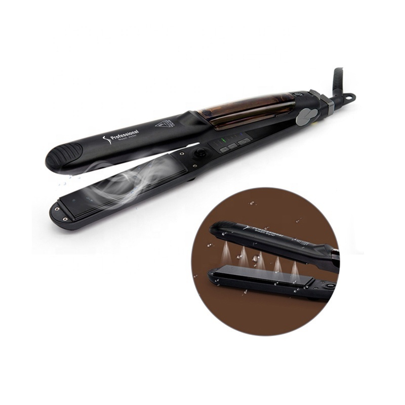 Professional Salon Ceramic Tourmaline Flat Iron with Vapor Steam Pod Straightener