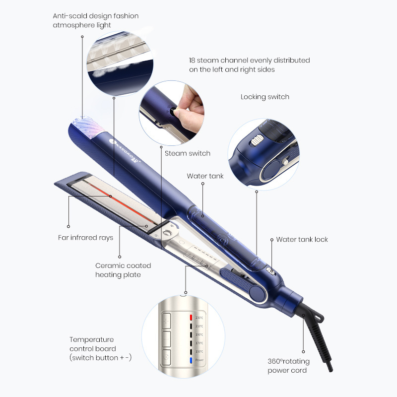 2024 new product Professional Steam Flat Iron Salon Ceramic Hair Straightener Infrared Straightening & Curler for Hairstyles