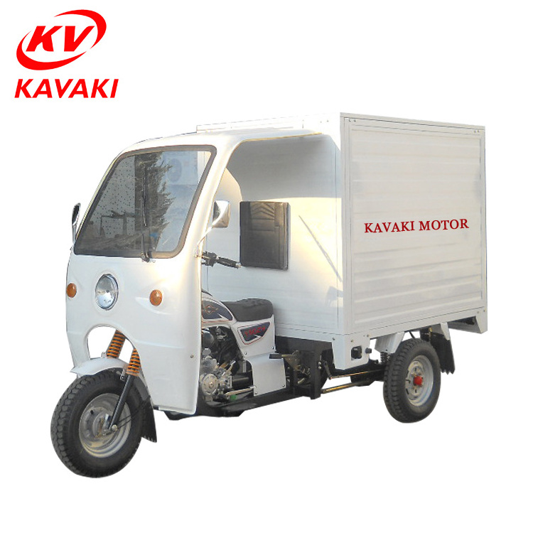 KAVAKI New designExport 1200kg heavy loading big closed cargo box three wheels tricycle /motorbike