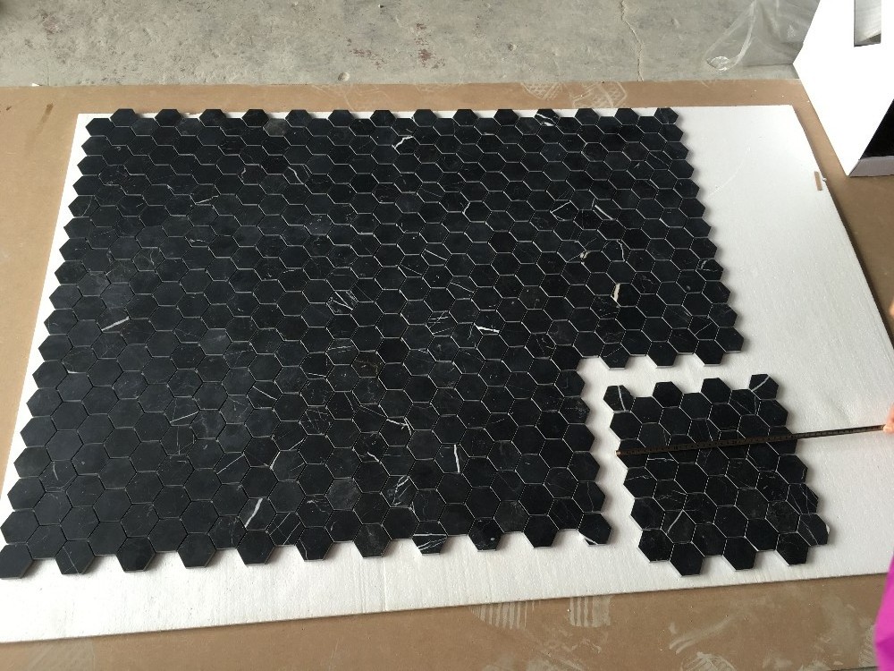 Black Mosaic Tiles Hexagon Polished Marble Mosaic For Kitchen and Bathroom Wall Tiles