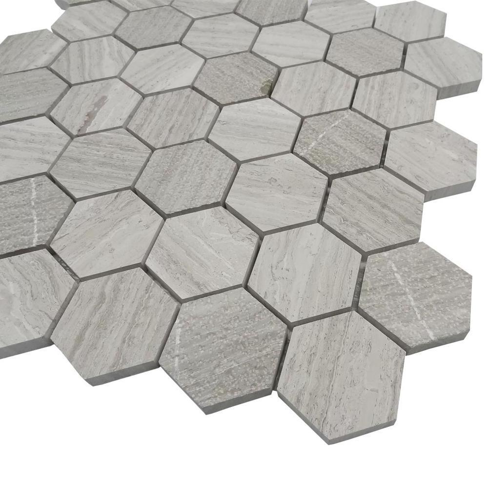 Dark wooden grey 2 inch hexagon marble mosaic tile