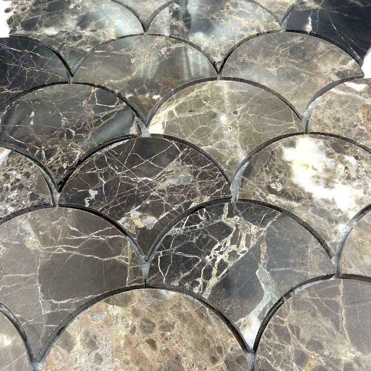 Dark Emperador Grand Fish Scale Fan Shaped Mosaic Tile Polished