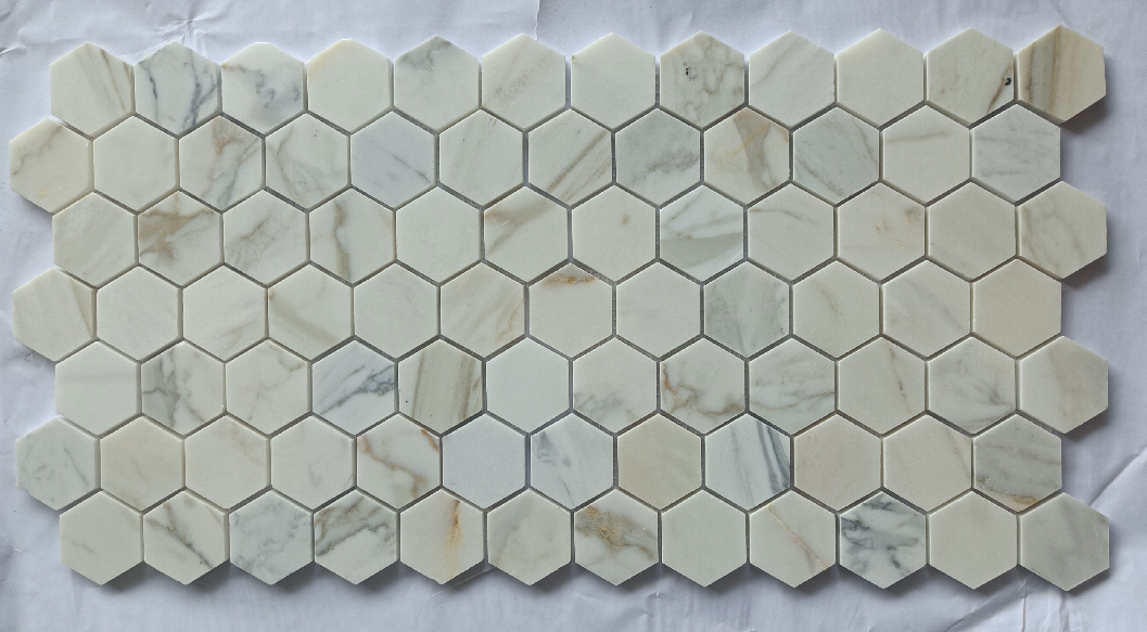 Basketweave Calacatta Gold Marble Mosaic Floor and Wall Tile