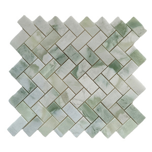 Green Herringbone 3D Backsplash Gel Tile Peel and Stick Mosaic for Kitchen Backsplash