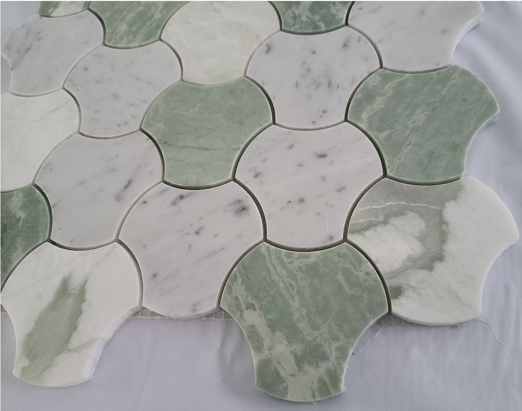 Luxury Home Decor Green Onyx Marble Mosaic Kitchen Backsplash Herringbone Long Oval Shape Wall Tile