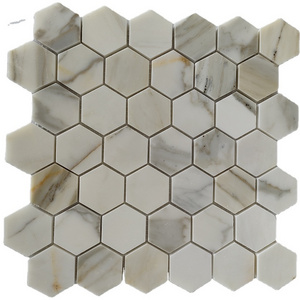 Basketweave Calacatta Gold Marble Mosaic Floor and Wall Tile