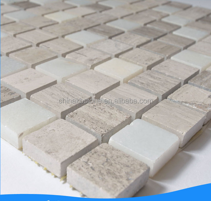 Mixed Wooden Grey and China White marble mosaic tile