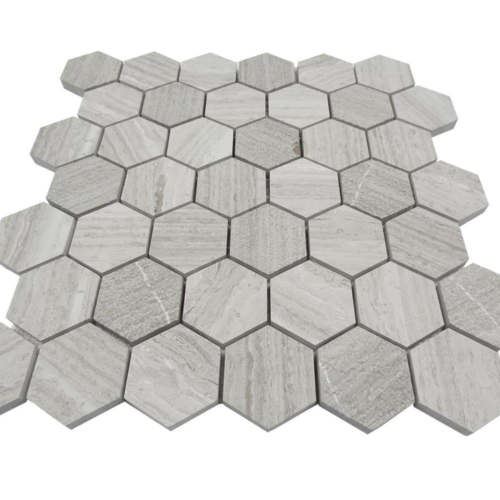 Dark wooden grey 2 inch hexagon marble mosaic tile