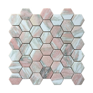 Norway rose pink hexagon marble mosaic bathroom floor tile