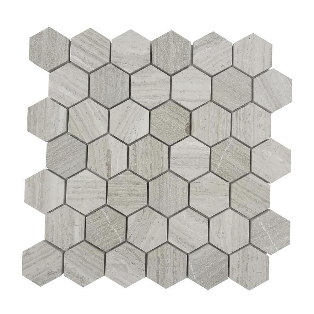 Dark wooden grey 2 inch hexagon marble mosaic tile