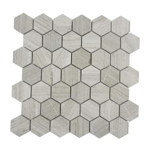 Dark wooden grey 2 inch hexagon marble mosaic tile