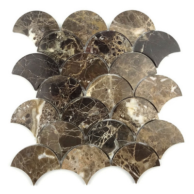 Dark Emperador Grand Fish Scale Fan Shaped Mosaic Tile Polished