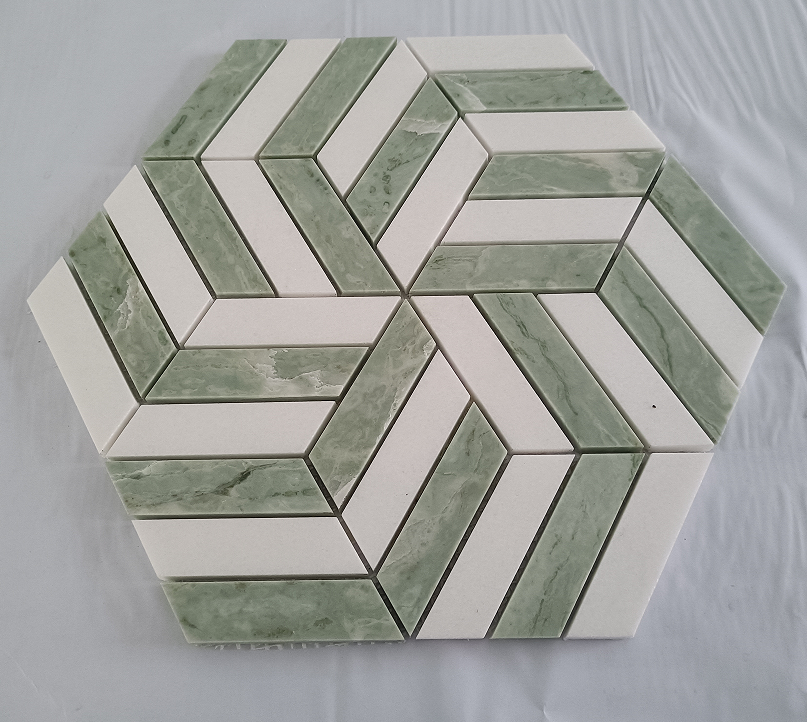 Luxury Home Decor Green Onyx Marble Mosaic Kitchen Backsplash Herringbone Long Oval Shape Wall Tile