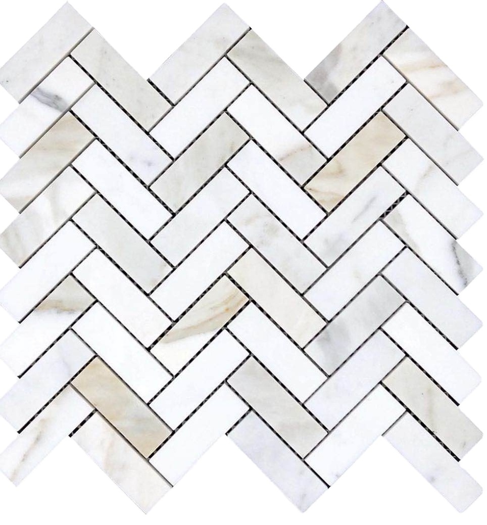 Herringbone calacatta gold mosaic tile