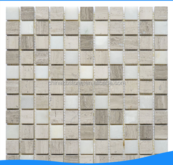 Mixed Wooden Grey and China White marble mosaic tile