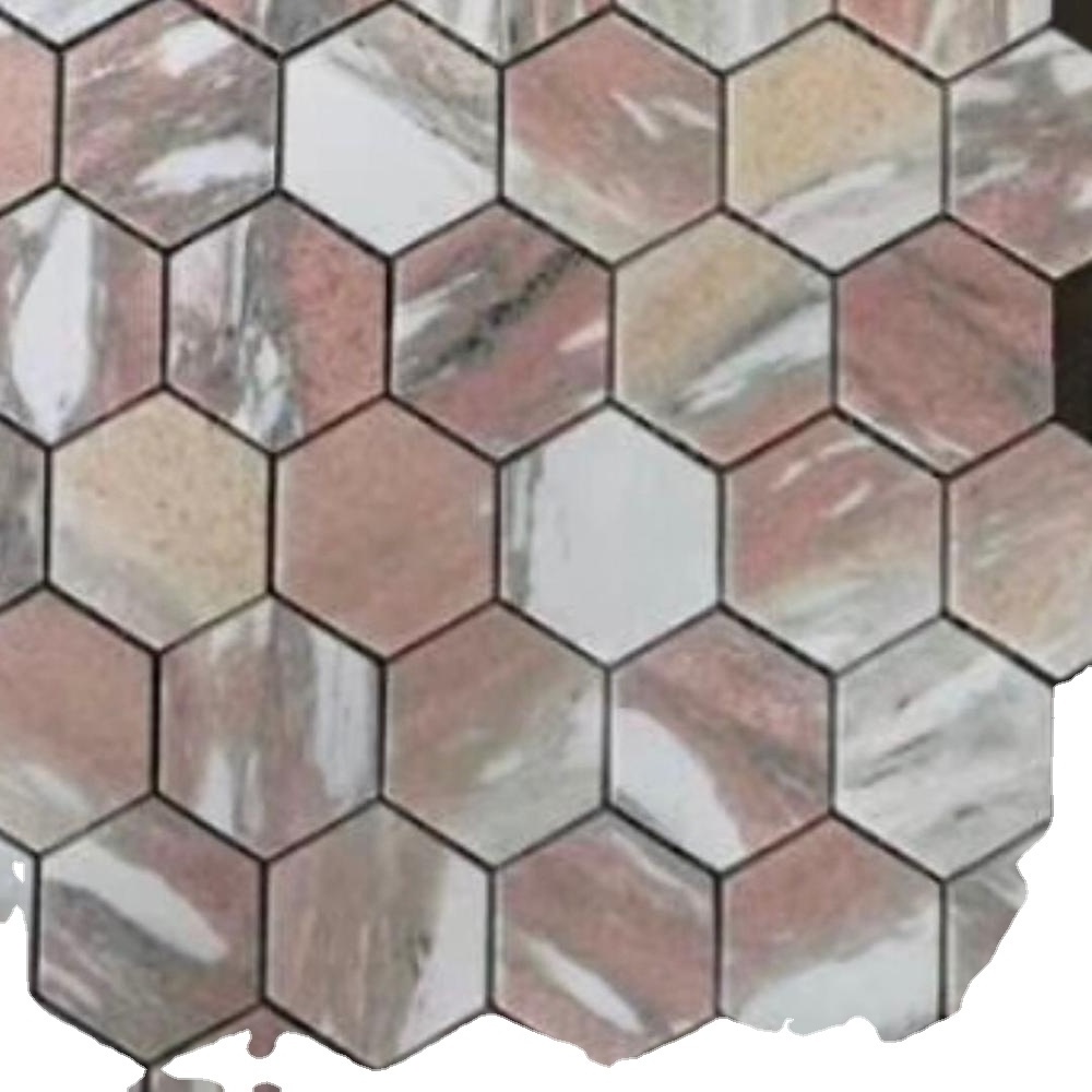 Norway rose pink hexagon marble mosaic bathroom floor tile