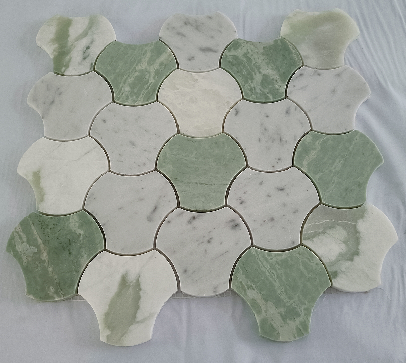 Luxury Home Decor Green Onyx Marble Mosaic Kitchen Backsplash Herringbone Long Oval Shape Wall Tile